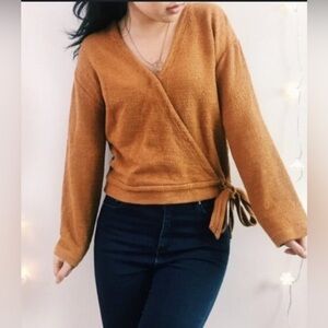 Madewell Texture and Thread Brown Cedar faux wrap top long sleeve small